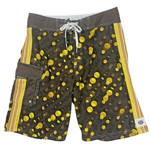 Kirra Board‎ Shorts Swim Trunks Yellow Brown Geometric Beach Surfing